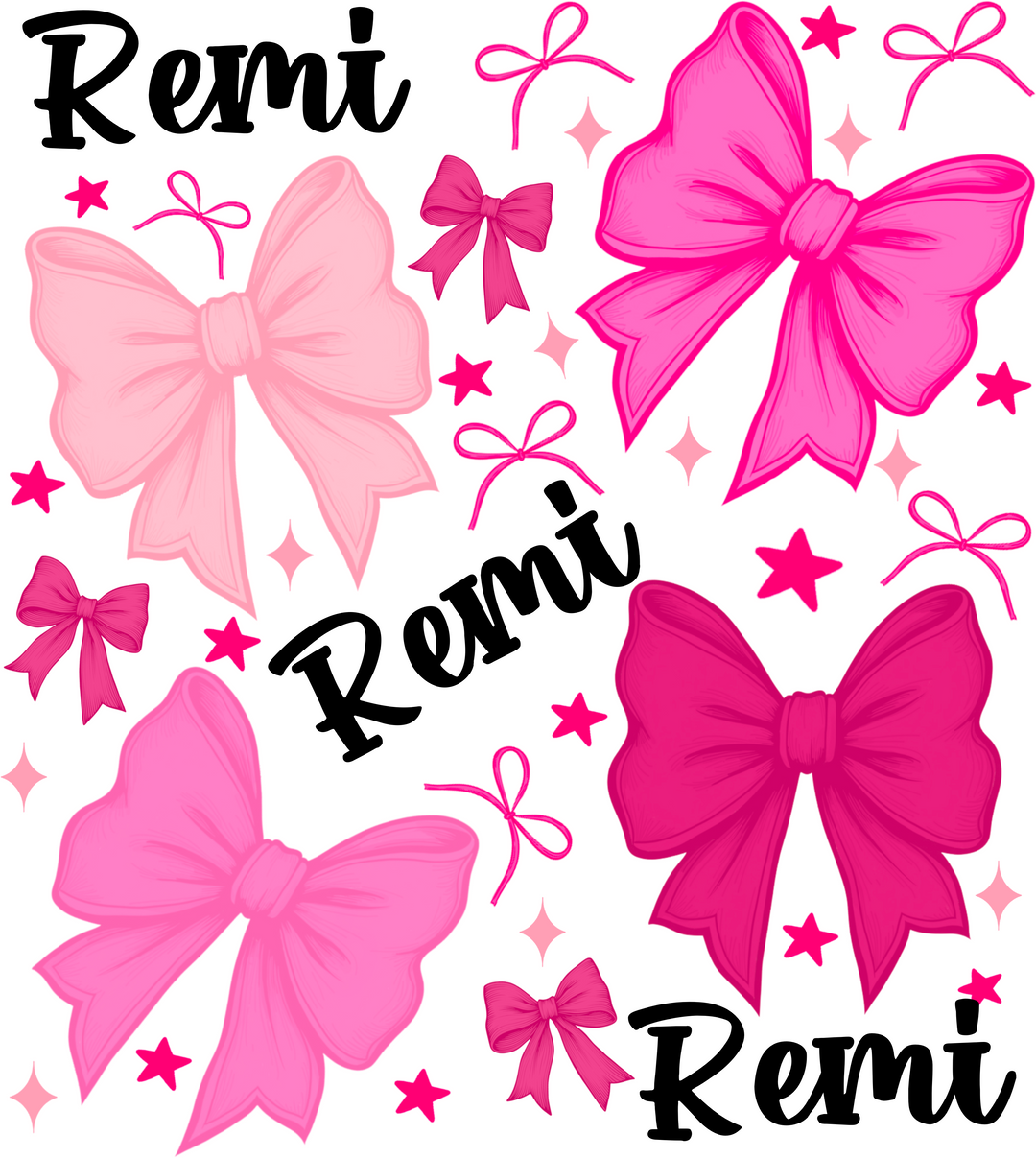 Personalized Name File Pink Bows White Background