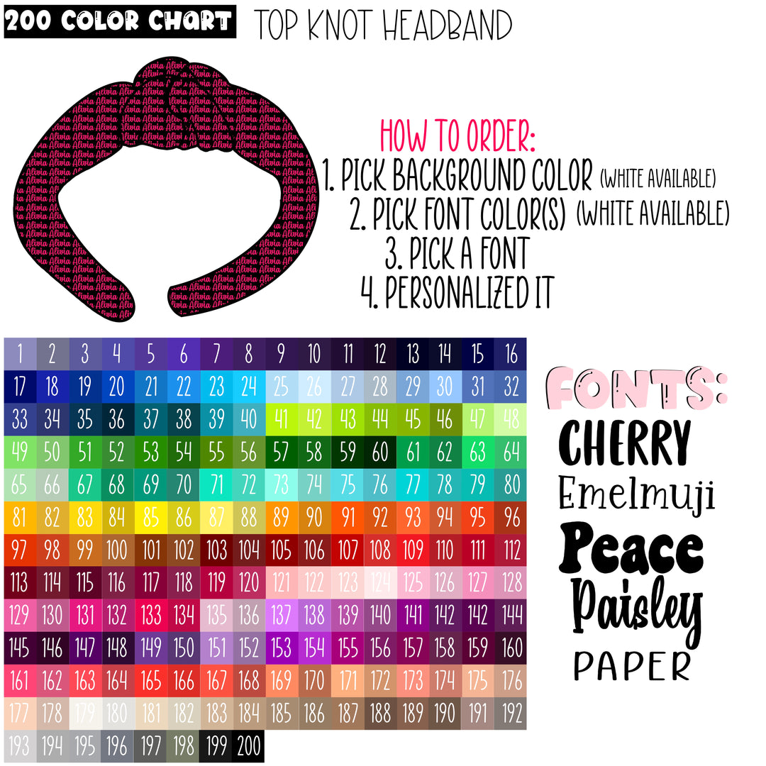 Personalized Topknot Solid Color Chart 20