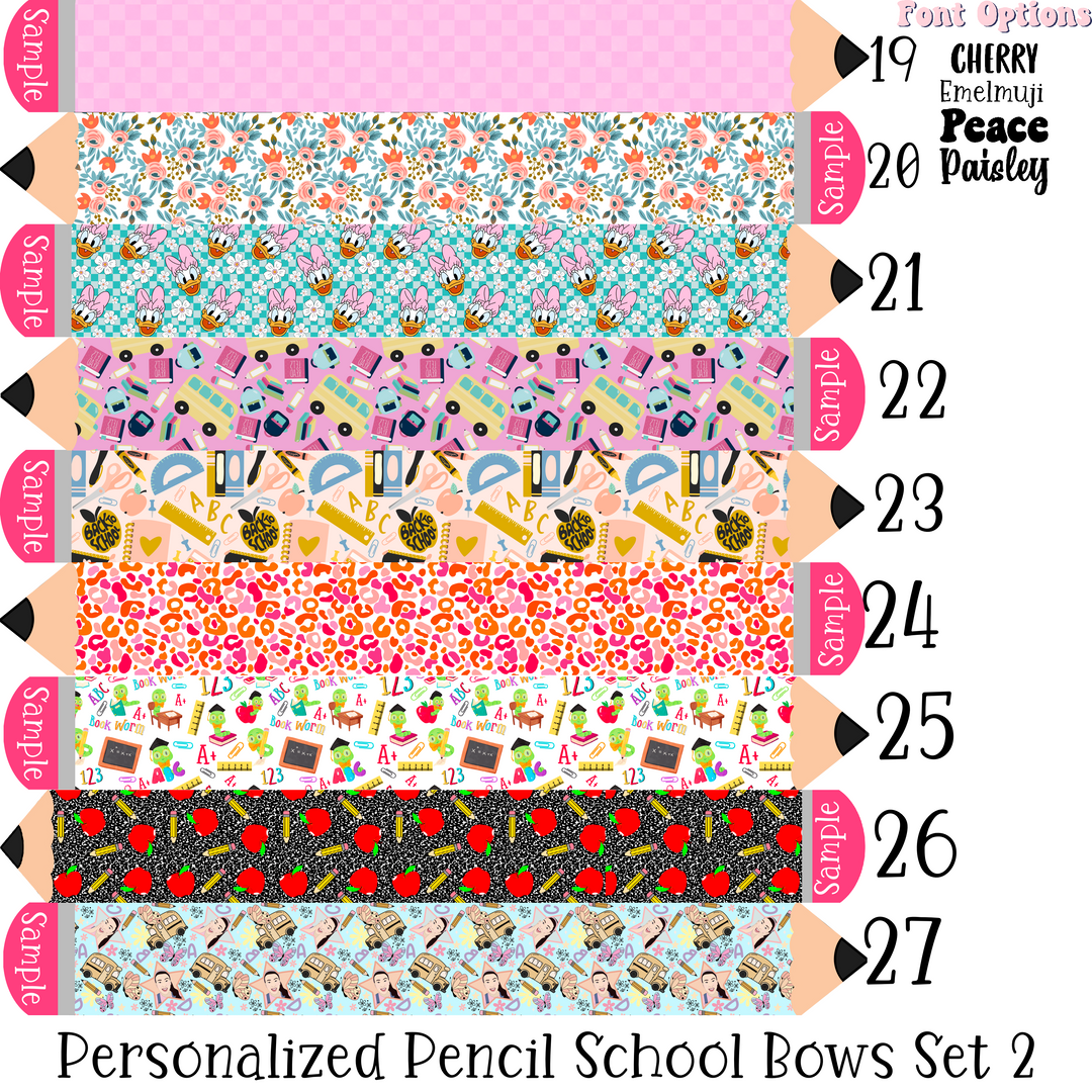 Personalized Pencil School Bows Set 2