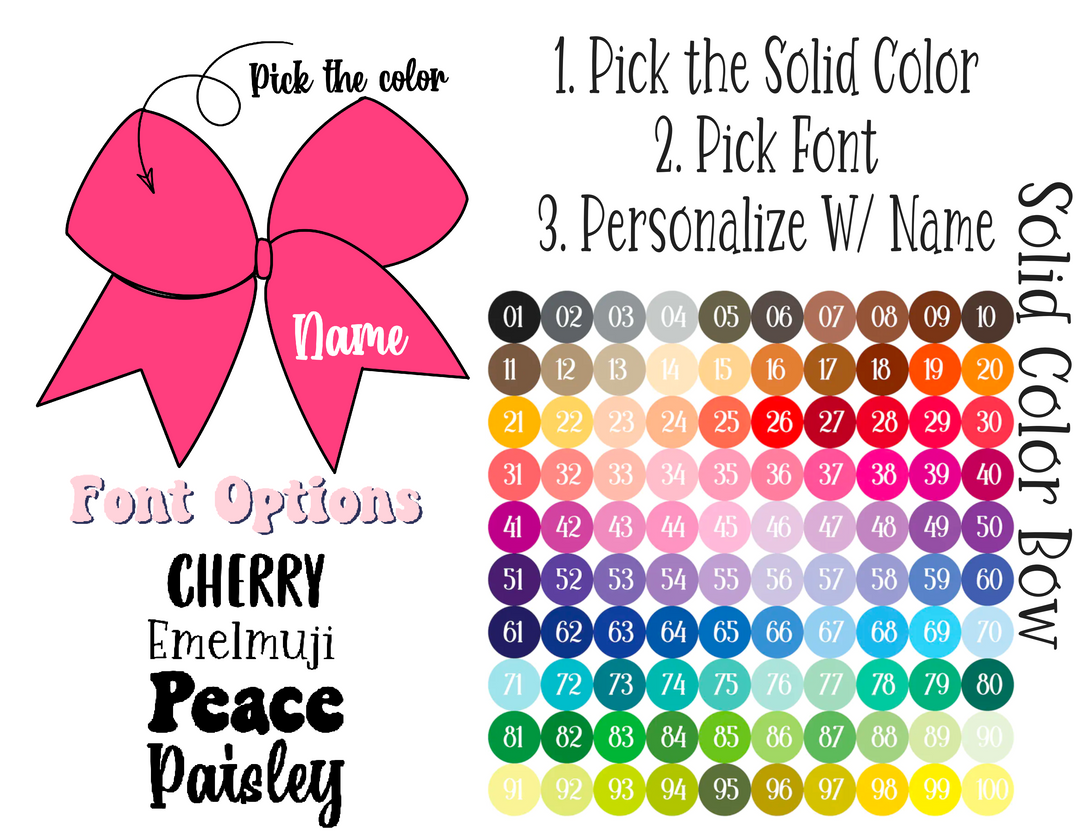 Personalize Solid Cheer Color Chart 100 Strips